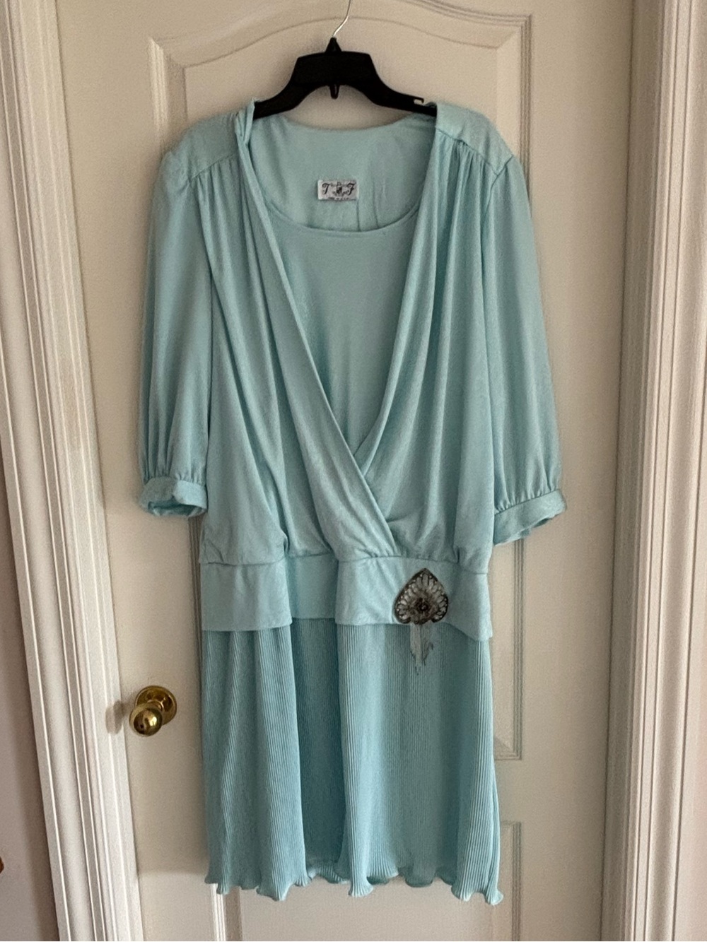 Vintage 80s T&Fe sz 16 Light Blue Drop Waist dress pleated skirt flapper style